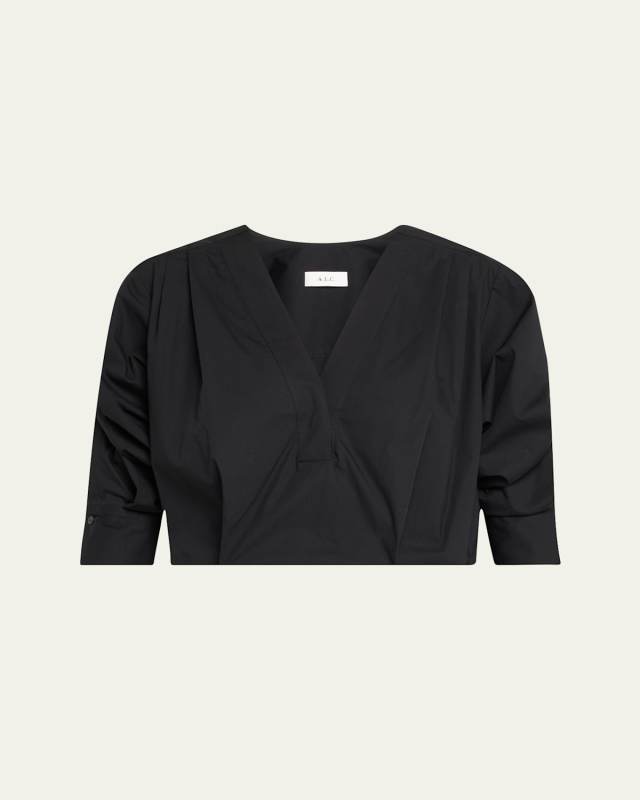 Jordan Ruched-Sleeve Popover Top